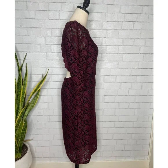 Alice+Olivia EMBROIDERED sz 8 BACKLESS Long Sleeve Bodycon Dress Black Purple - Picture 5 of 10